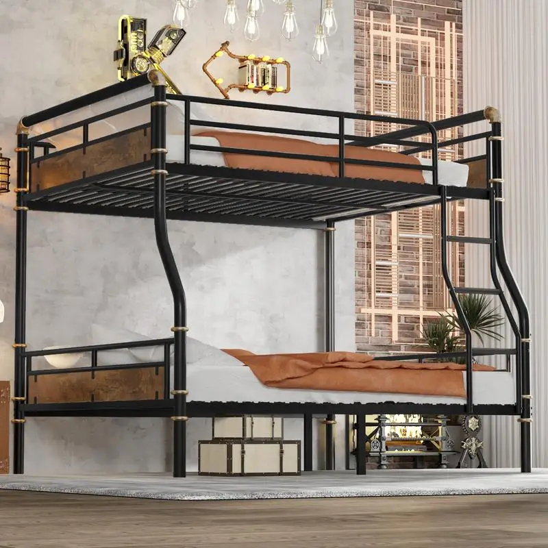 Full XL over Queen Metal Bunk Bed, Industrial Detachable Beds with Safety Guard Rails for Teens, Black, Expected Delivery Date