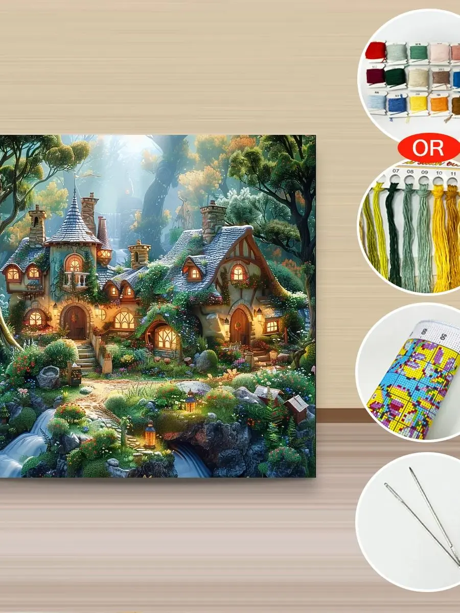 1 Stück 40x40 cm/15,74 Zoll, 11CT/14CT Druck Kreuzstich DIY-Set Neujahrsgeschenk Entspanntes Stickset für Anfänger, Frühlingslandschaft – Detail 1