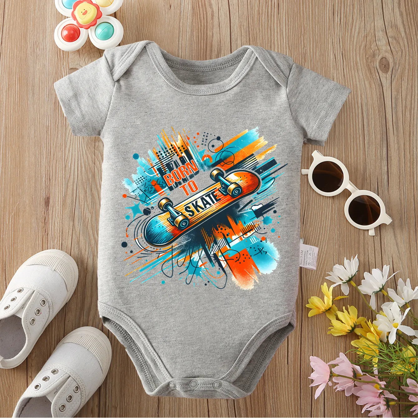 

100% хлопок, боди с принтом для скейтбординга в стиле хип-хоп, удобный комбинезон для малышей, комбинезон для новорожденных от 0 до 12 месяцев