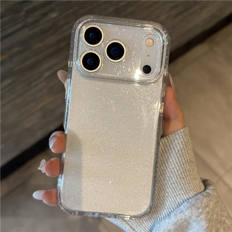 

Luxury Bling Glitter Clear Shockproof Armor Case For iPhone 17 17Air 17Pro 17Pro Max Transparent Lens Protection Hard Back Cover