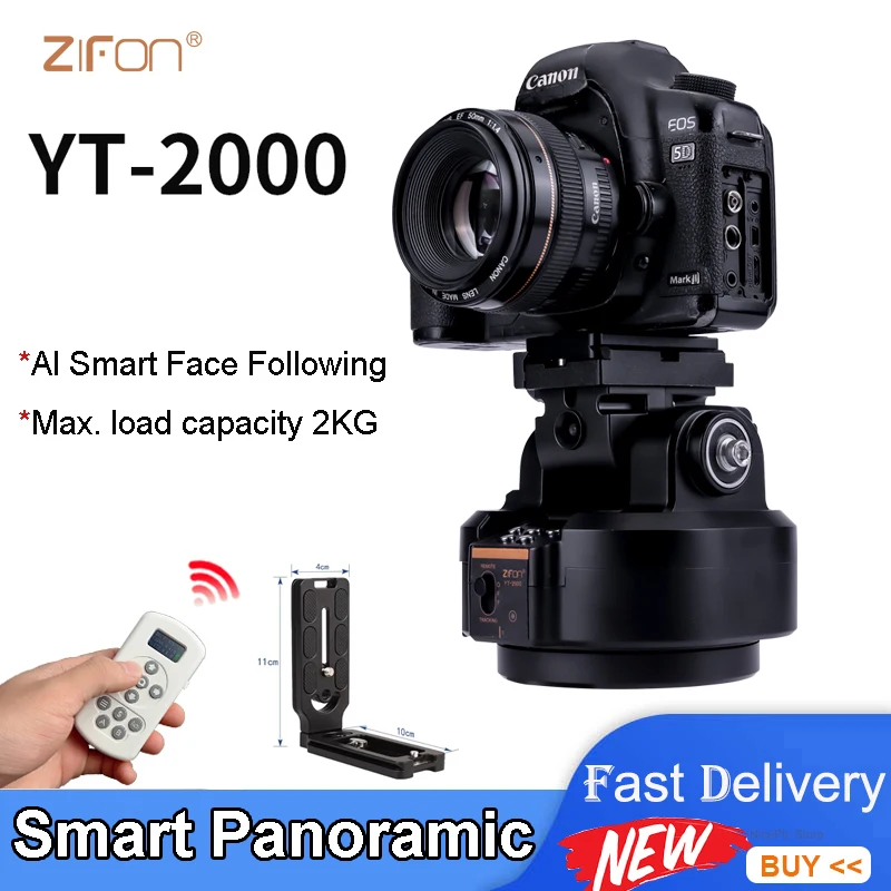 

ZIFON YT-2000 AI Smart Face Following Panoramic Head Automatic Tripod Stabilizer Motorized Rotating for Phones Cameras DSLR