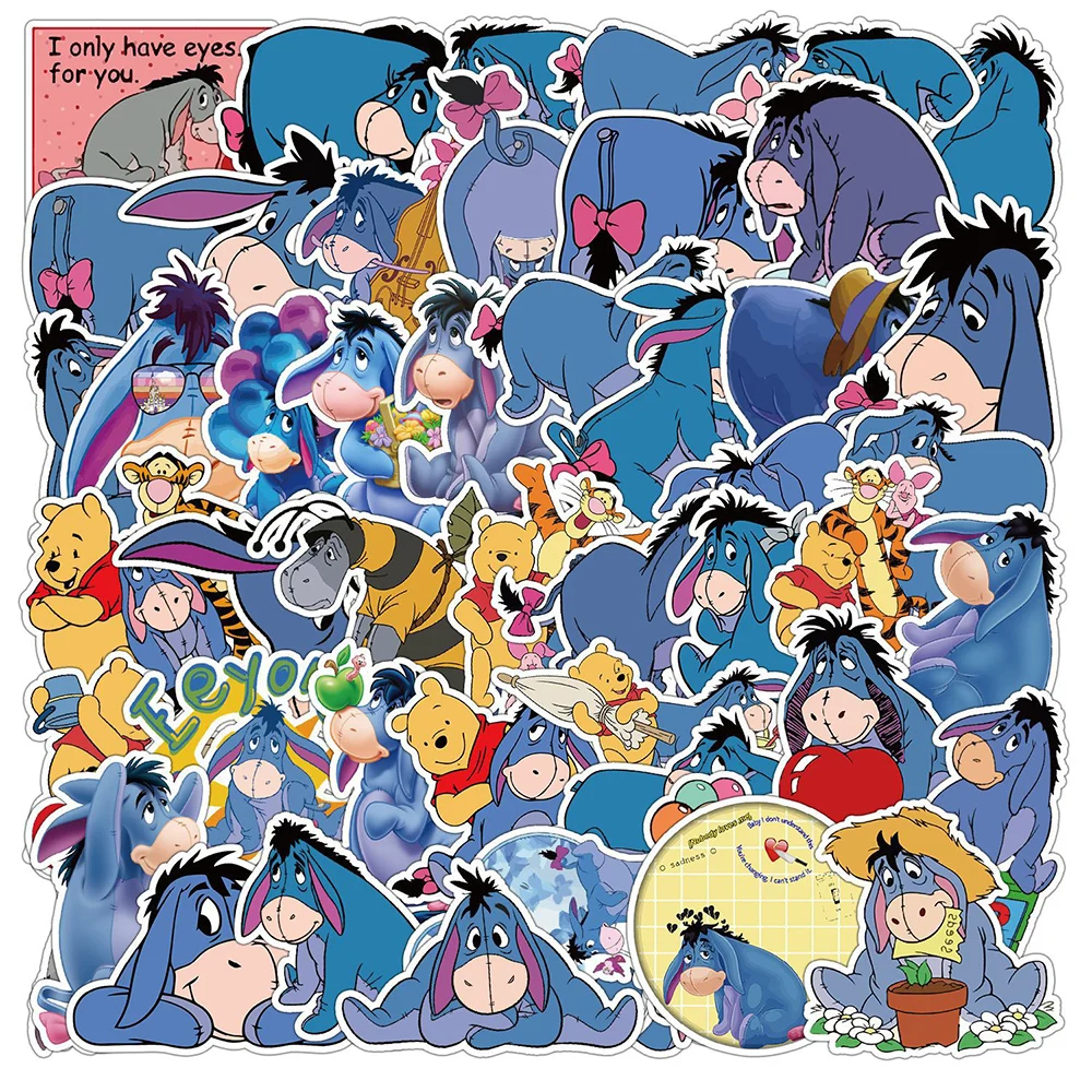 10/30/50PCS Disney Kawaii Pooh Bear Calm Old Gray Eeyore Cartoon Stickers DIY Laptop Phone Scrapbook Decoration Sticker Kids Toy