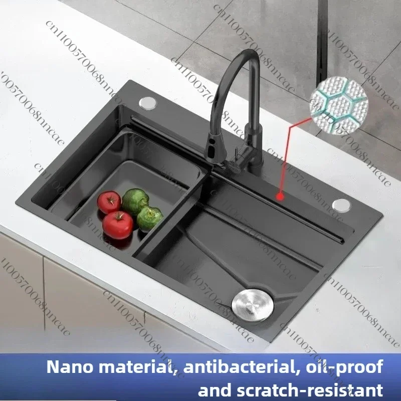 Handmade Kitchen Sink Set, Large Single Bowl Embossed Stainless Steel Vegetable Prep Sink with Drainboard & Accessories