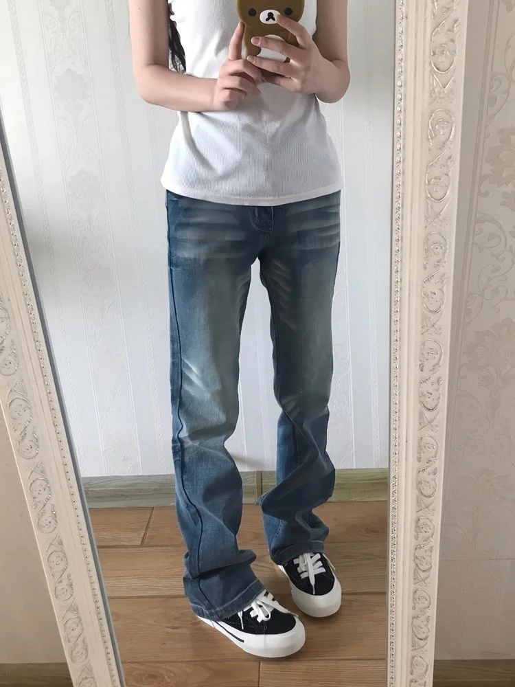 

Retro American Low Waist Slim Fit Straight Leg Jeans Women Summer Stretchy Spicy Girl Narrow Version Denim Pants