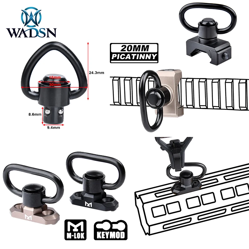 Wadsn Tactical Metal QD Sling Attachment Mount For M-LOK Keymod 20mm Rail Quick Release Push Button Swivel Strap Buckle Base