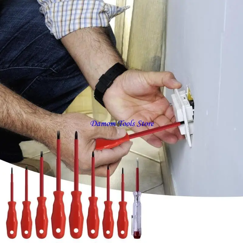 57BE 9Pcs Ergonomic Screwdriver Set Insulated 1000V For Home Maintenance Electrician Use