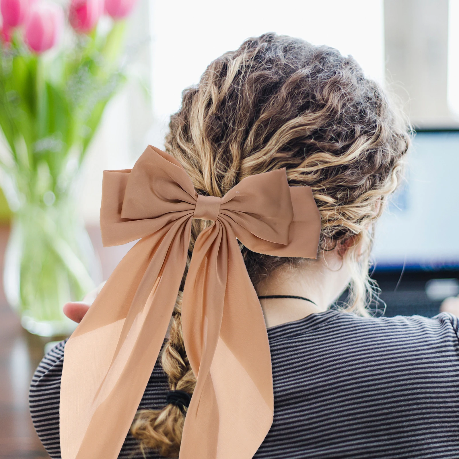 

2 pcs Bow Hairpin Girl Accessories Milk White Color Fabric Metal Lightweight Comfortable Safe Reusable Long Bow Hair