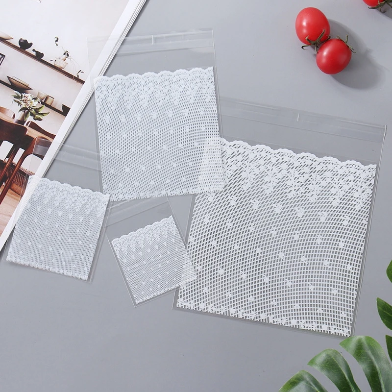 100 Stück Selbstklebende Transparente Plastik-Cellophan-Spitzentüten Geschenktüten für Kekse, Süßigkeiten, Hochzeits- und Geburtstagsfeier-Verpackungen – Detail 3