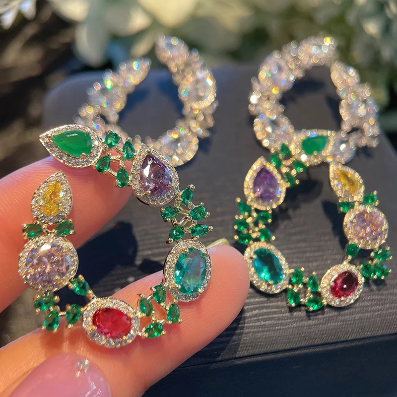 

Серьги-гвоздики для женщин, роскошные красочные каплевидные иглы S925, кубический цирконий, модный аксессуар, подарок для свадебной вечеринки