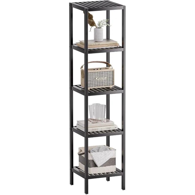 Bathroom Storage Shelf, 5-Tier Bamboo Rack Organizer, Multifunctional Shelving Unit for Living Room Bedroom Kitchen