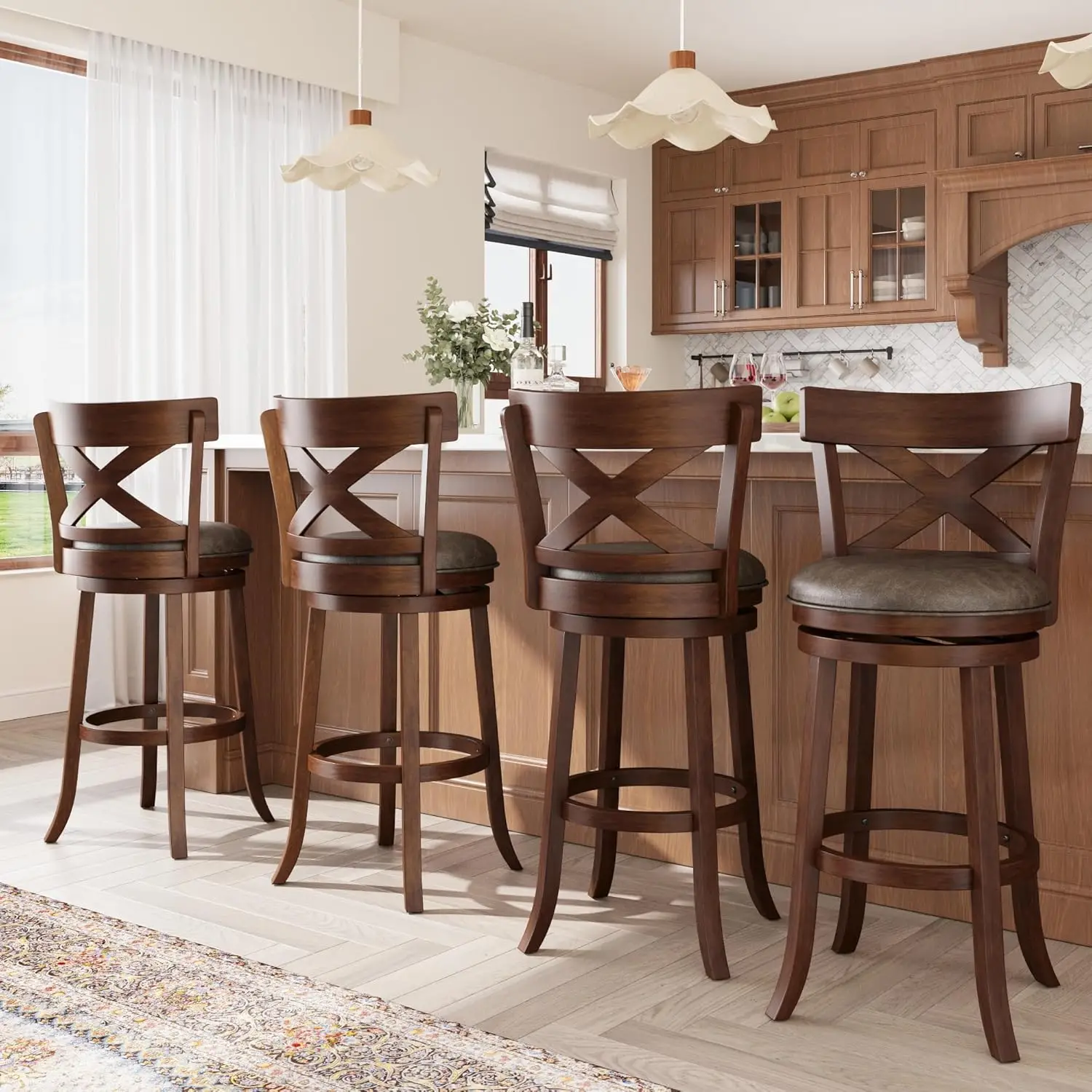 Swivel Bar Stools with Backs, 30 Inch Bar Stools Set of 2, Wooden Bar Stools, 360 Degrees Swivel Chairs with, Customized