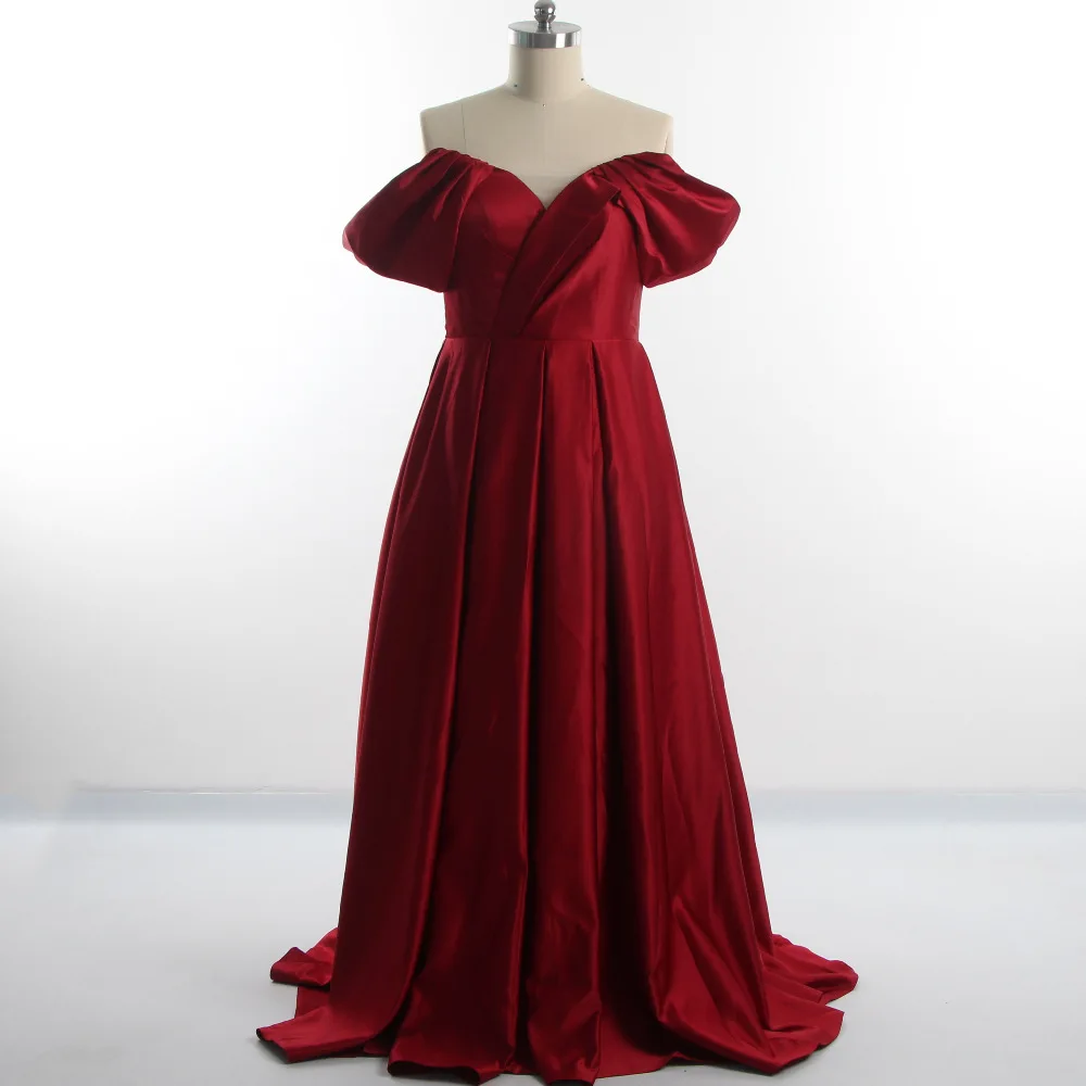 

Evening Dresses Burgundy Off the Shoulder Short Pleat Sleeves A-line Floor Length Lace up Plus size Women Party Dress 2022 B1238