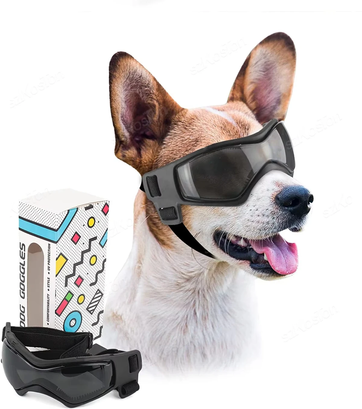 Occhiali per cani Occhiali da sole per cani di razza media piccola per protezione UV regolabile Occhiali per cuccioli di cane Guida all'aperto