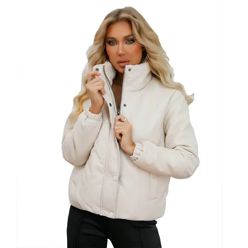 Short Jackets Authentic European and American Synthetic Leather Jackets Women Thickened Cotton Jackets