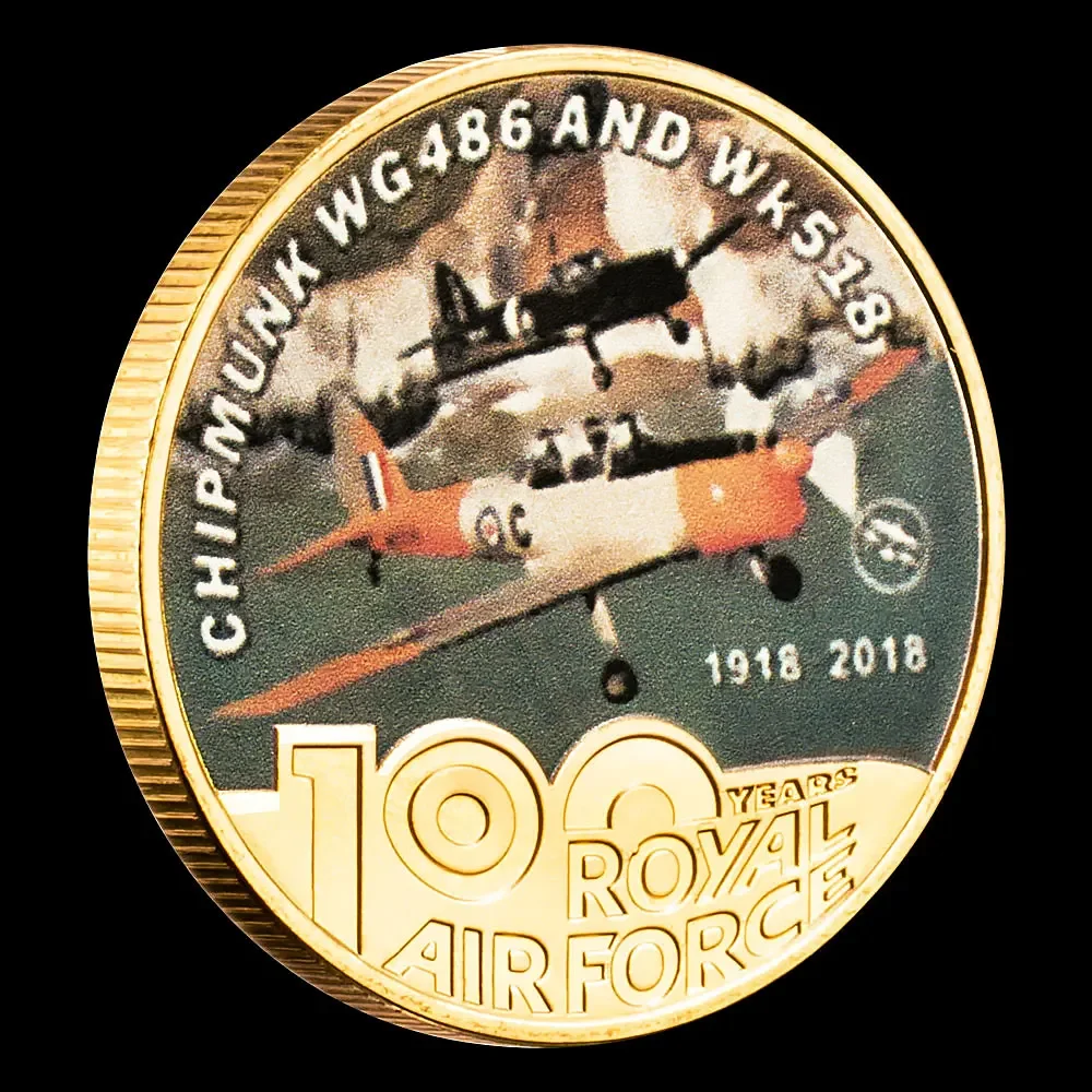 Chipmunk WG486 and Wk518 Fighter Operated By RAF 100th Anniversary of Royal Air Force Golden Plated Souvenir Coin Home Decor