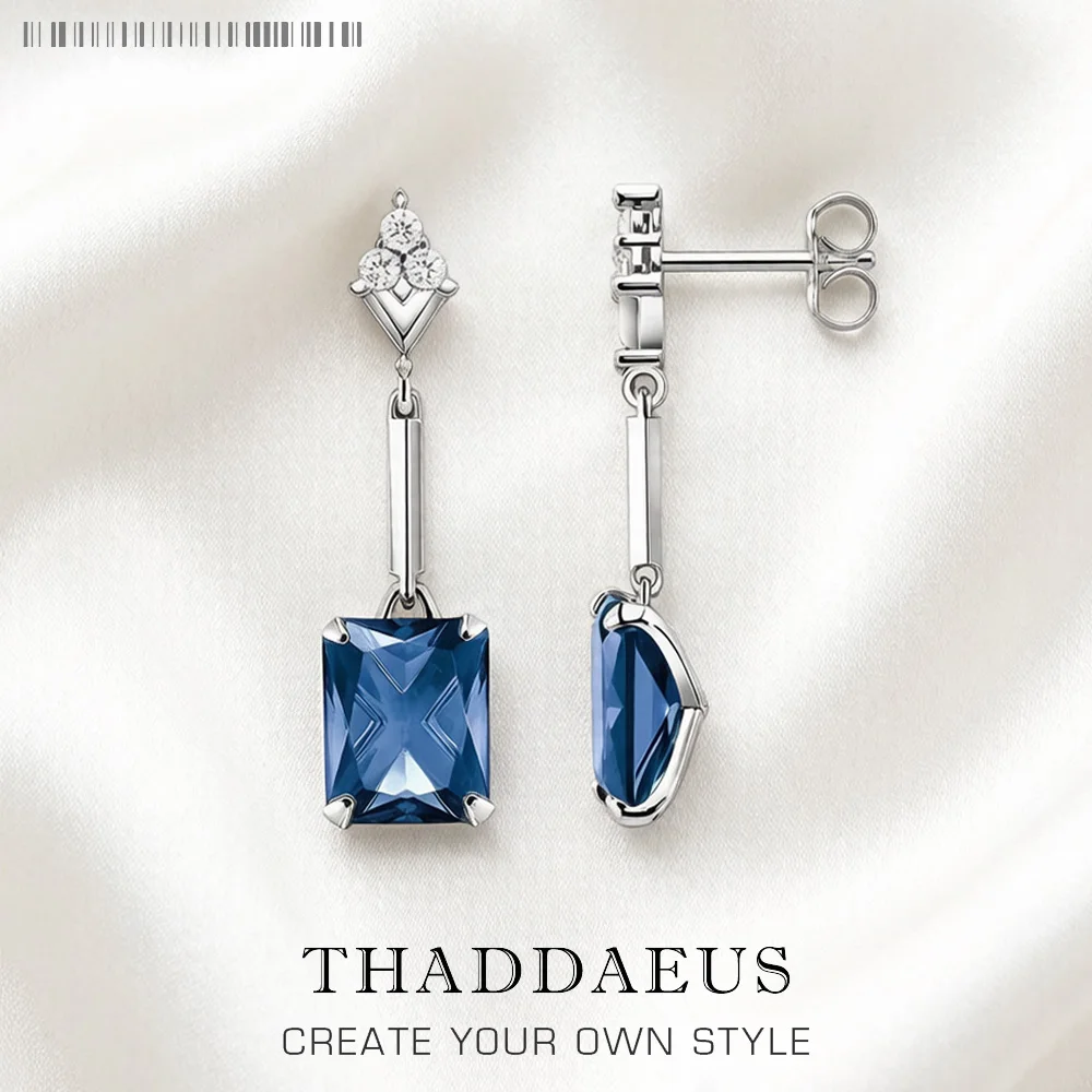 Dangle Earrings Sapphire Blue Stones Fine Jewelry For Women Summer Brand New Pure Sterling Silver 925 Classic and Elegant Gift