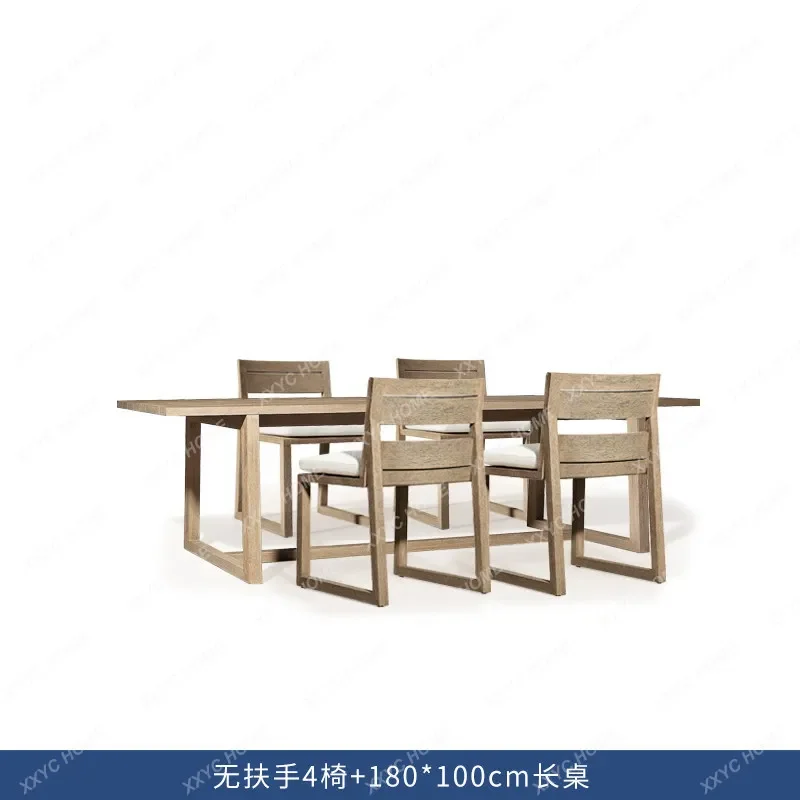 Outdoor Teak Wood Table and Chairs Set for Courtyard Leisure, One Table and Four Chairs, Outdoor Villa Hotel Long Table and Chai