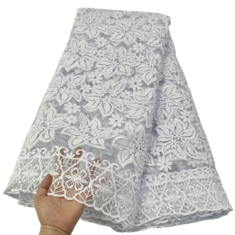 

High Quality Hot Sales Very Soft Classic White African French Tulle Lace with Sequins For Wedding party Dress