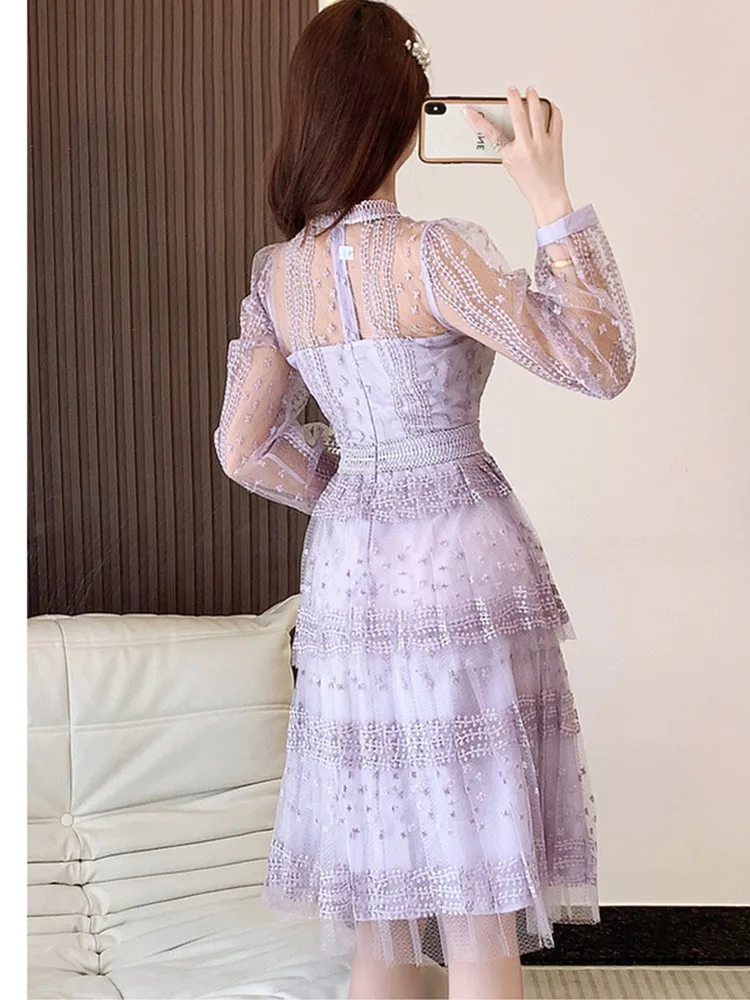knee length dresses for ladies Trendy, Chic Women's Clothing Boutique Lavish Lavender Dress for Women, Mauve Color, 90% Nylon, 10% Spandex Fabric Lane 201 main image 0