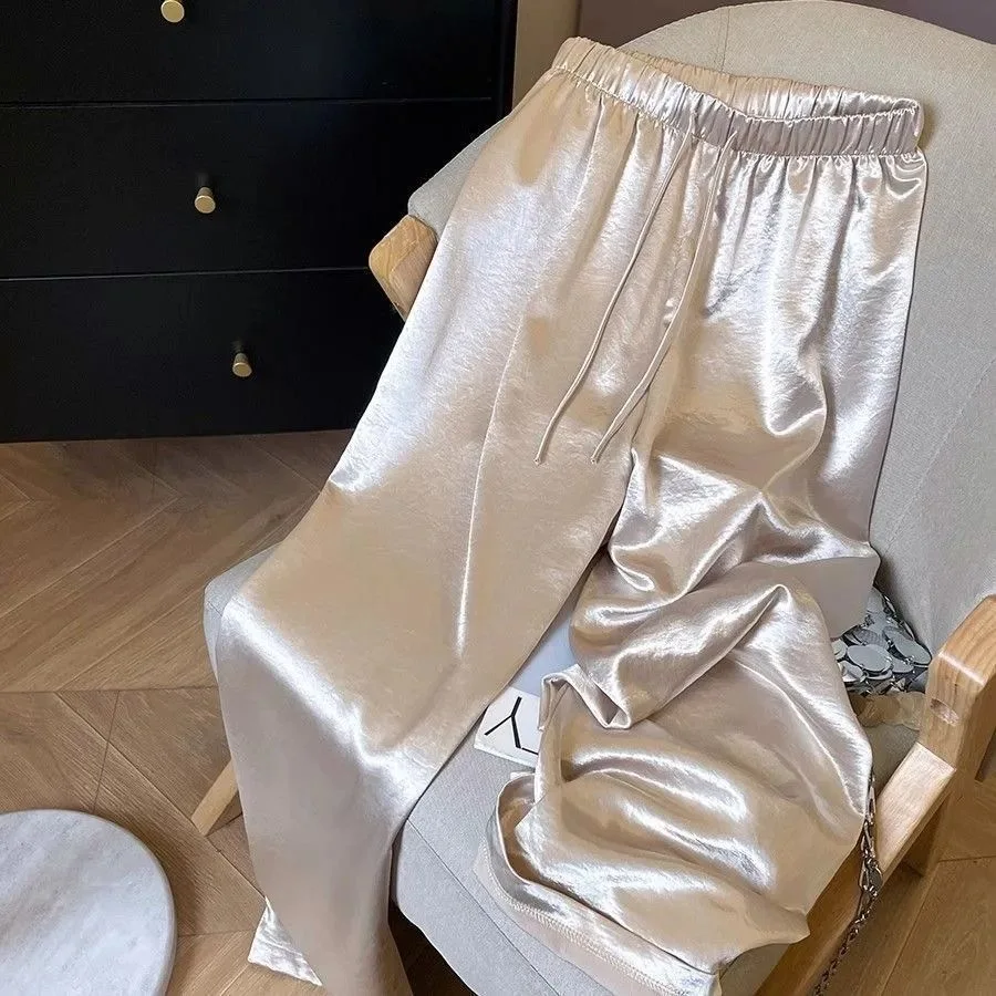 Fashion High Waist Korean Thin Wide Leg Women Summer Office Lady Solid Color Straight All-match Casual Pants Trousers Clothes