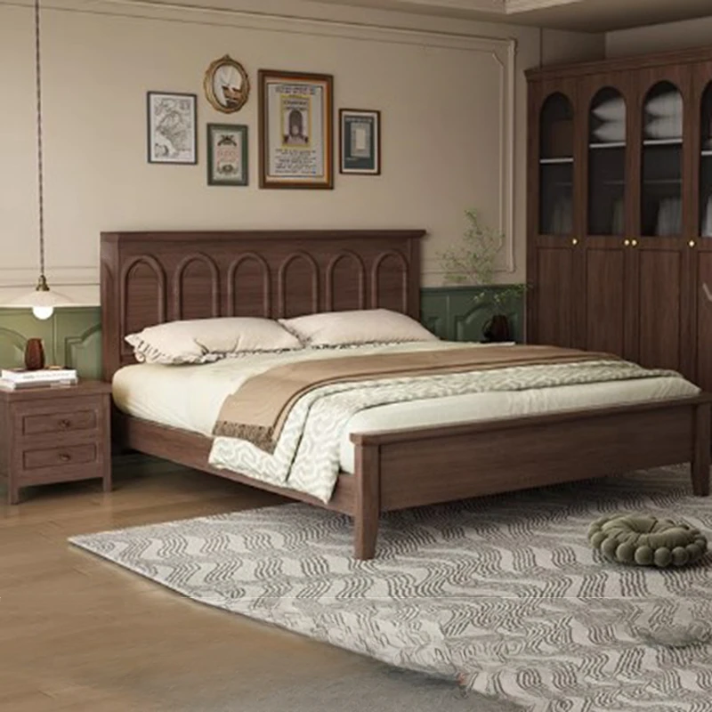 

Nordic Wood Double Bed Headboard Drawers Elegant Matrimonial Italian Luxury Bed Storage Modern Villa Cama De Casal Furniture