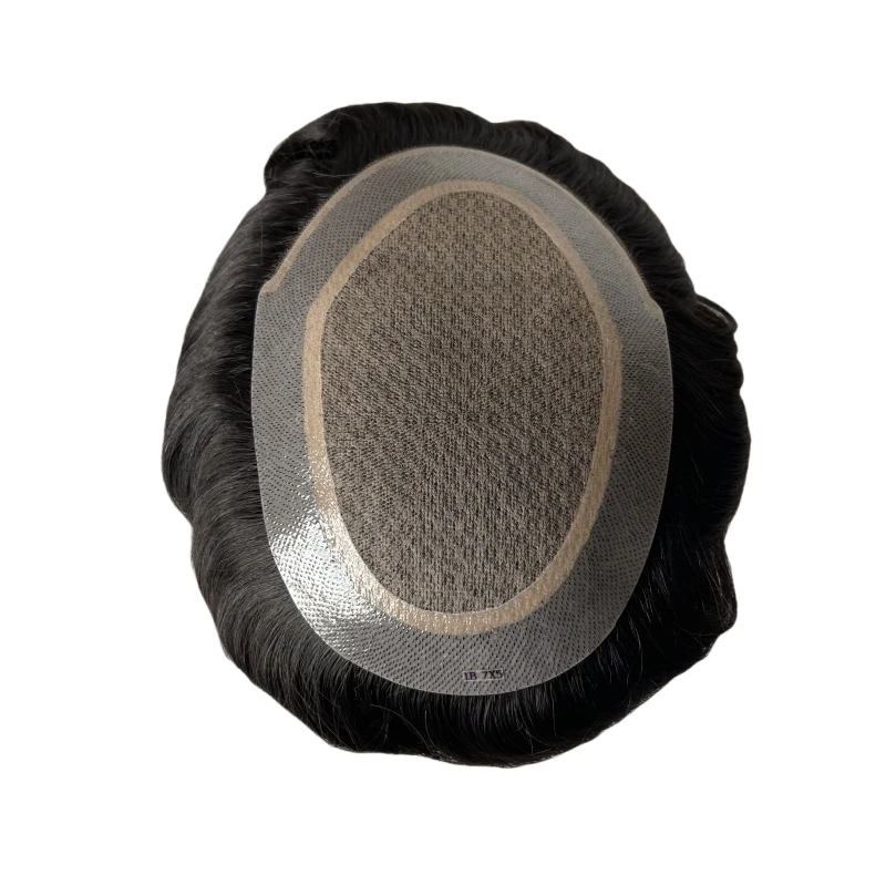 أنظمة الشعر البشري الهندي البكر 1B # شعر مستعار بقاعدة حريرية مقاس 8 × 10 باللون الأسود الفاتح للرجال الأوروبيين #3