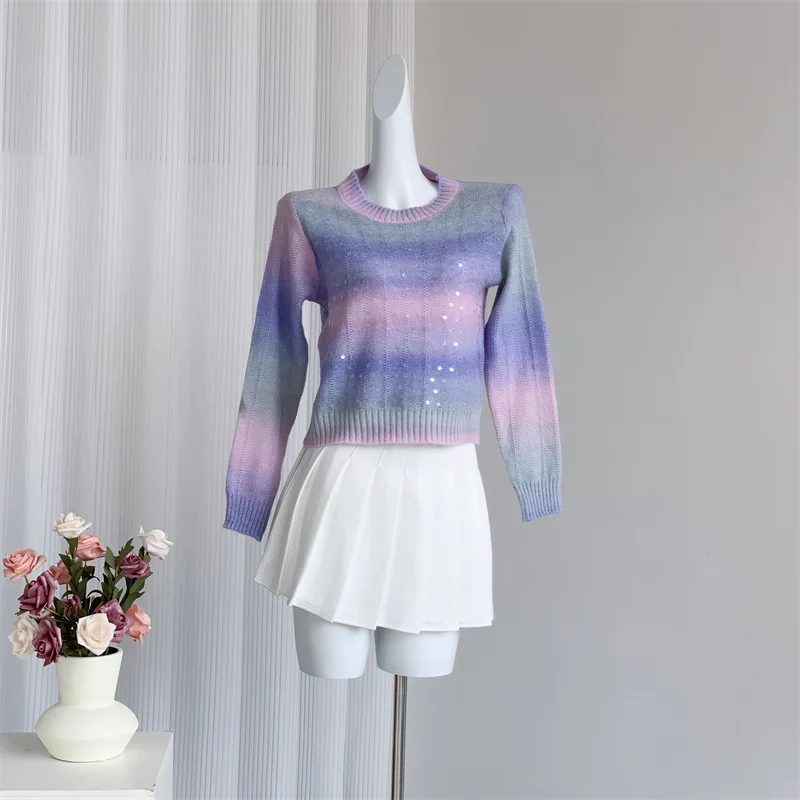 Bomon Solid color three-dimensional crochet flower pullover sweater for women 2024 Autumn new lazy niche line-neck knit top