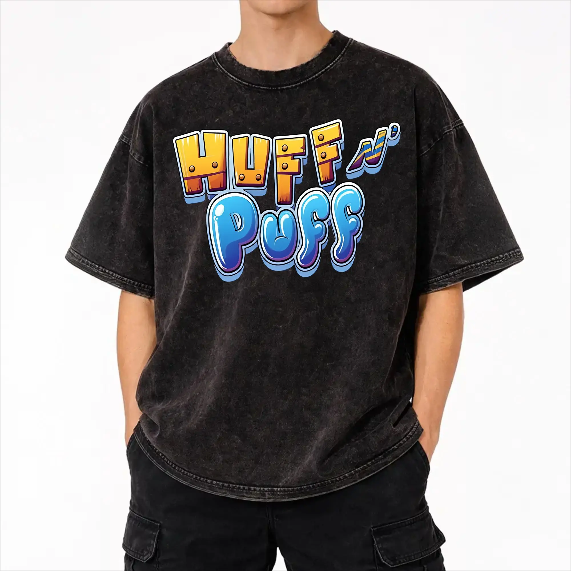 Huff N Puff Slot Machine  Outfit Washed T Shirts Men Women Streetwear Hip Hop T-Shirts Summer  Tees Tops Short Sleeve