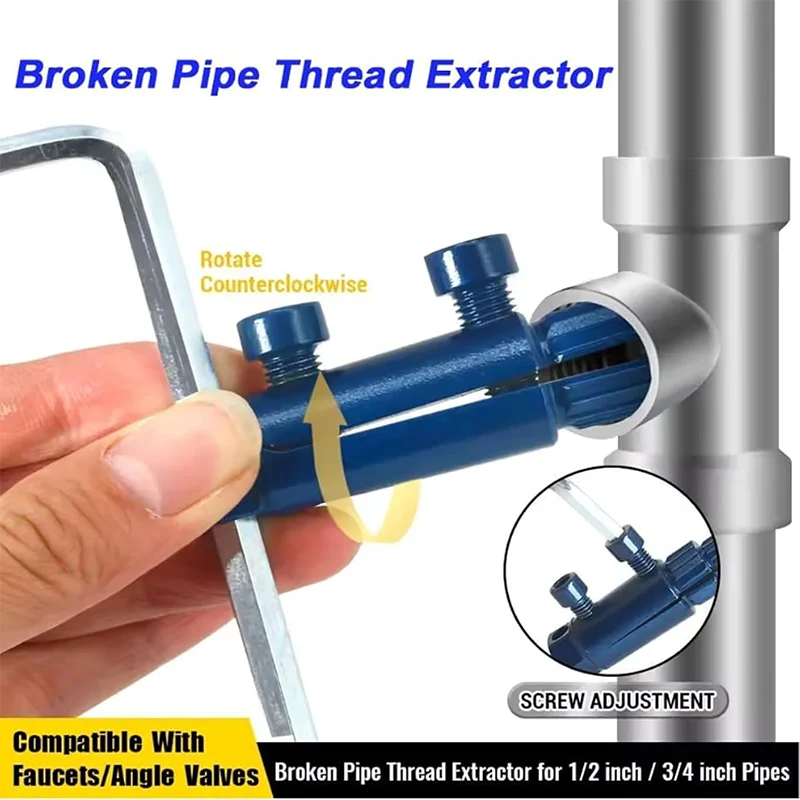 

Broken Pipe Thread Extractor for 1/2-3/4-1inch DN15/20/25 Pipes Thread Removal Tool for Broken Threads in Faucets/Angle Valves