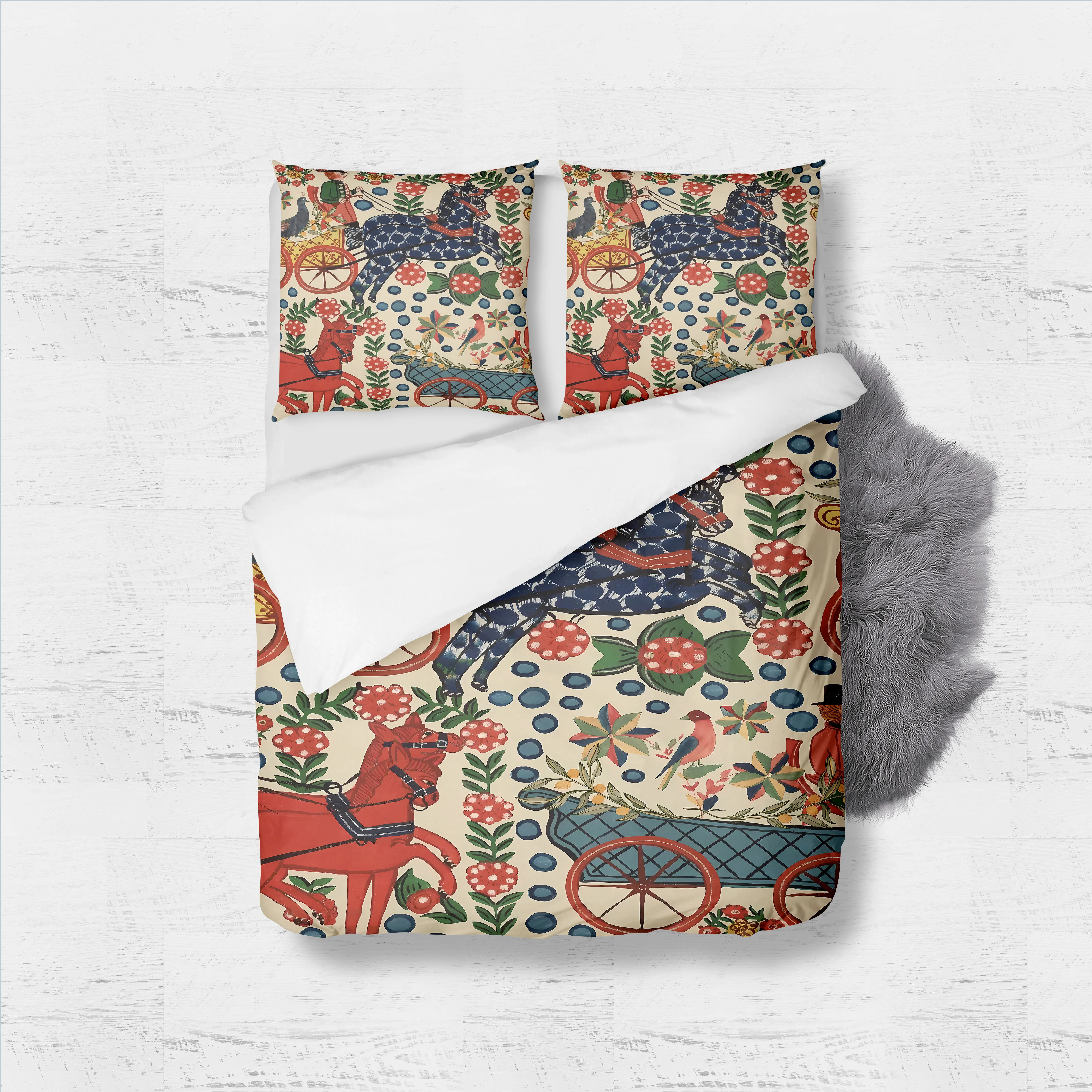 Horse Carriage Duvet Cover Set King Queen Double Full Twin Single Bed Linen Set