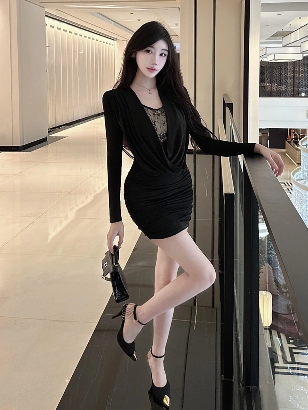 

Sexy Bodycon Dr with Coat for Winter High Waist A-Line Skirt Fake Two-Piece Long Sve Cotton High Elastici Suitable fo...