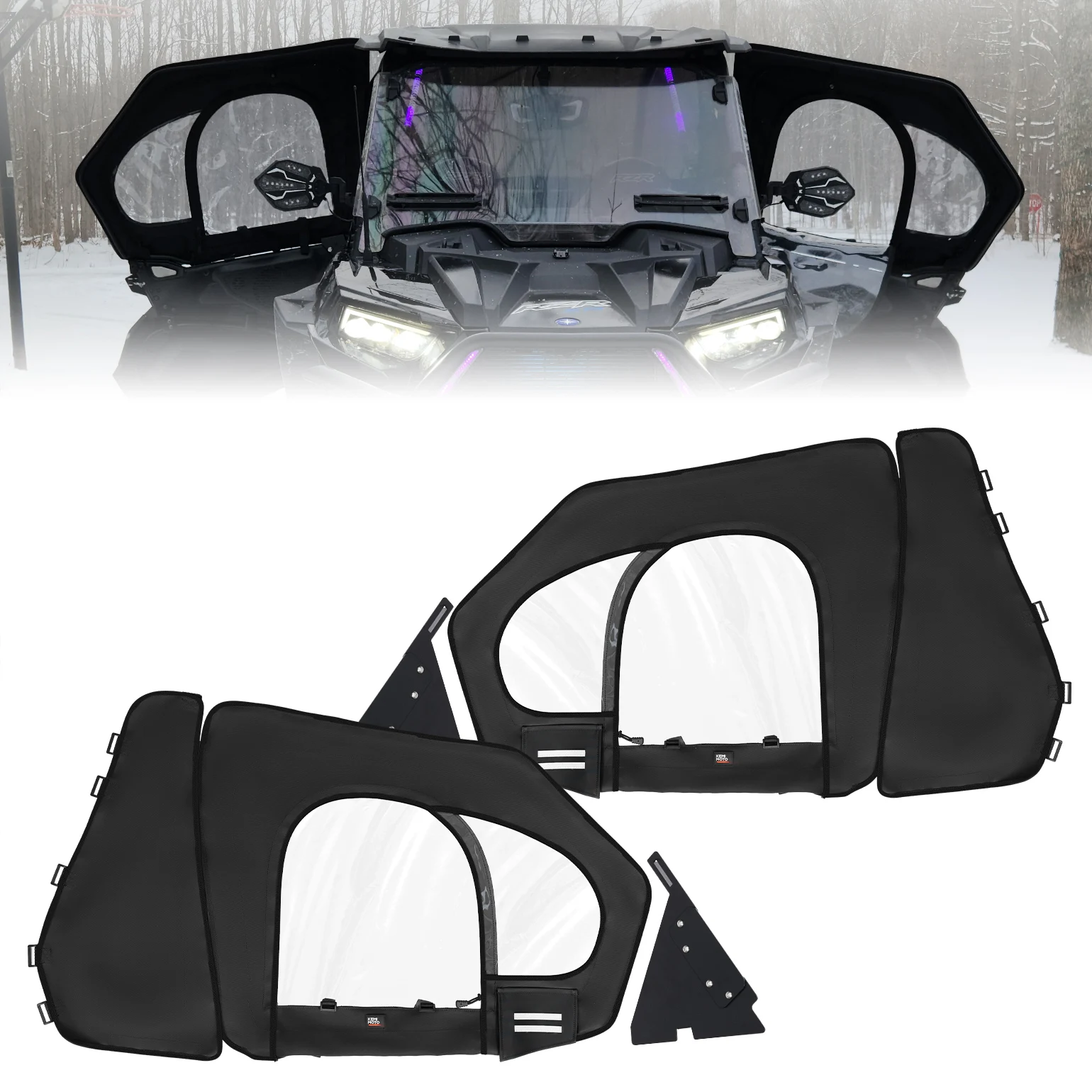

KEMIMOTO PVC Waterproof Upper Window Cab Compatible with Polaris RZR XP 1000 / XP Turbo 2014-2023 Upper Doors with Steel Frame