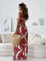 Strapless Smocked Tube Top Jumpsuit Women Wide Leg Printed Palazzo Pants Boho Vacation Beach Long Romper Summer Outfit - Image 2