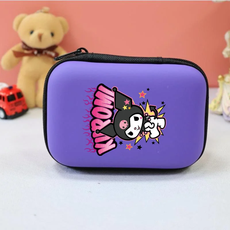 Sanrio Kuromi Earphone Storage Case Travel Carrying Hard Bag Box for Data Cable Charger Earbuds Card USB Cable Accessories Gift
