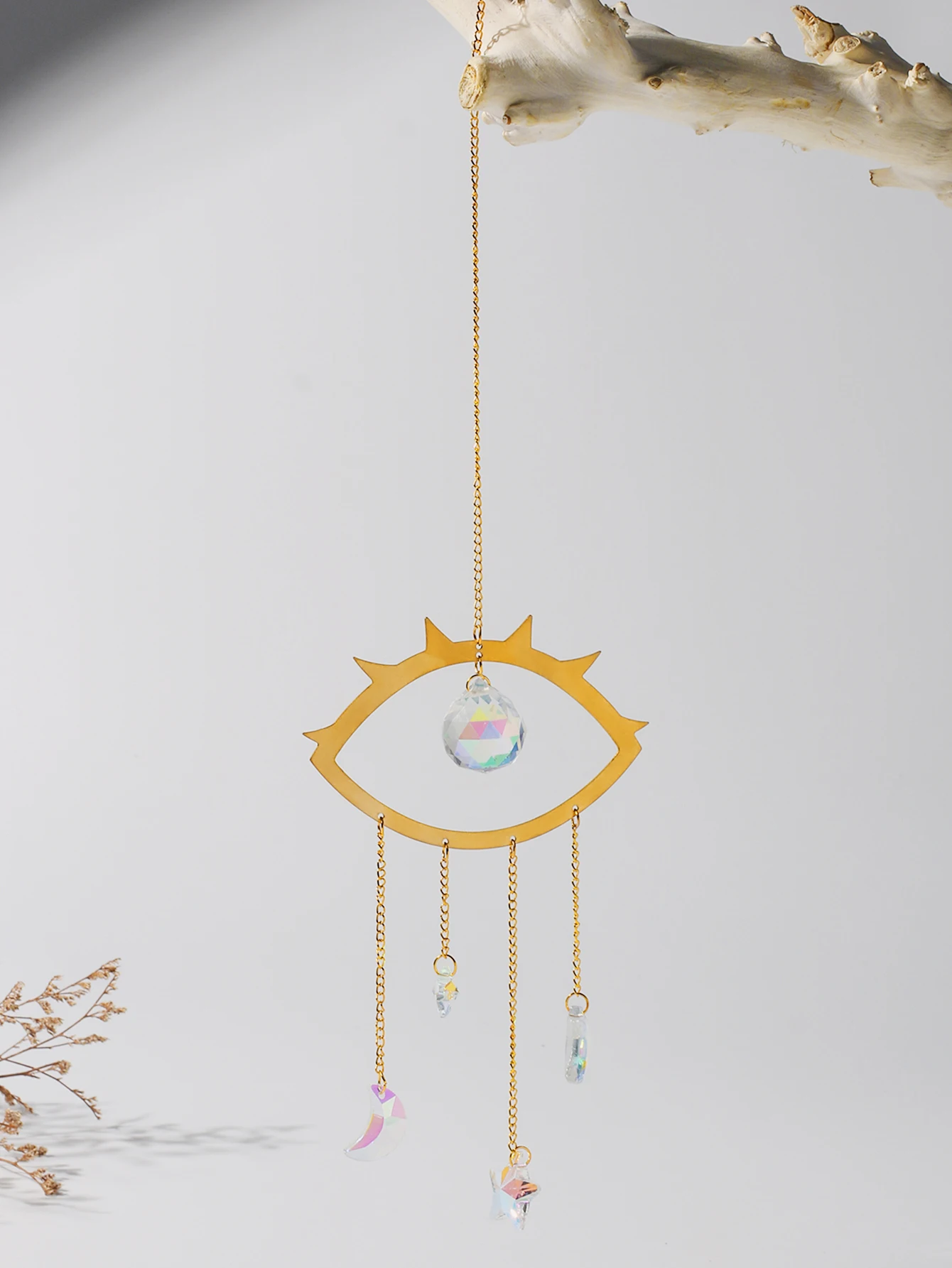 Golden Evil Eye Sun Catcher Prism Crystal Suncatcher Rainbow Maker Garden Hanging Crystals Pendant Wind Chimes for Outdoor Decor