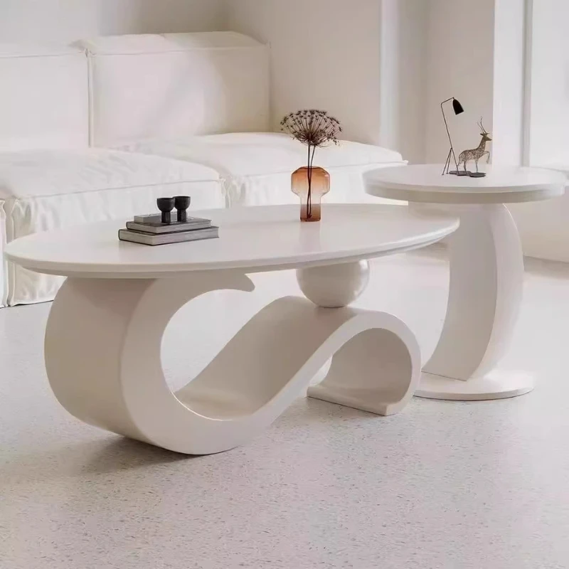 

Coffee table cream wind rock slab coffee table oval coffee table household living room small apartment simple and modern