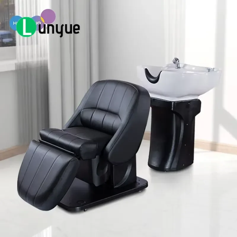 Modern 2-in-1 Electric Shampoo Chair with Ceramic Basin Adjustable Head Spa Furniture for Barber Shop Beauty