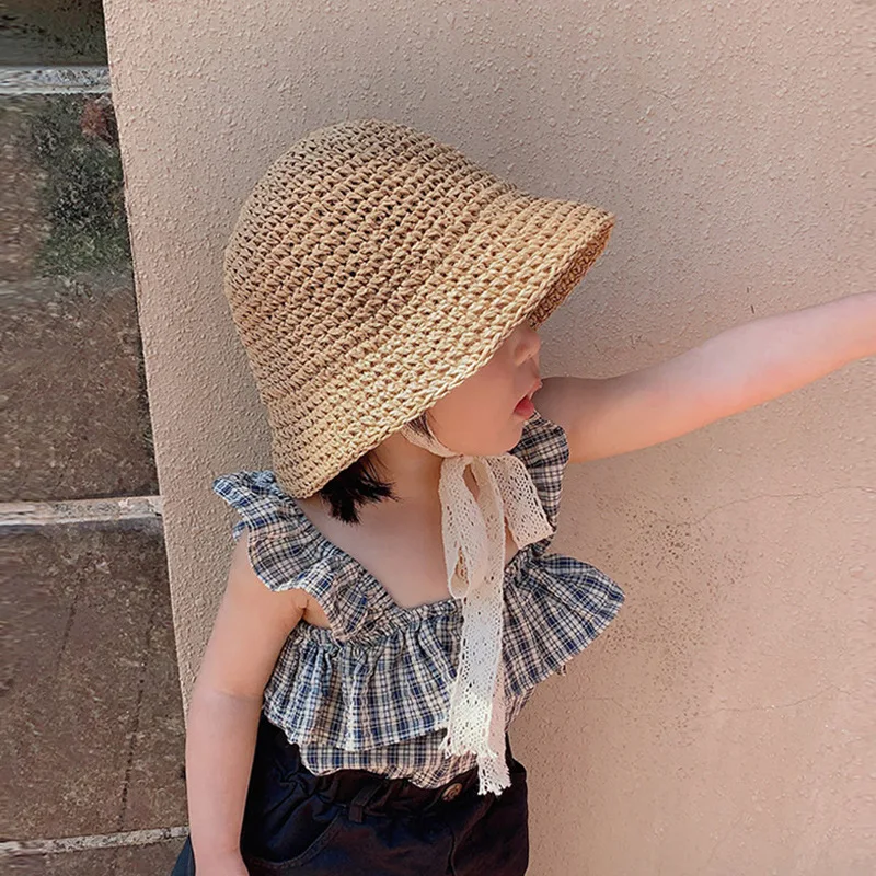 

Children's Straw Hats Summer Sun Protection Hats for Baby Outings Holiday Travel Beach Caps Fisherman Caps Kids Accessories