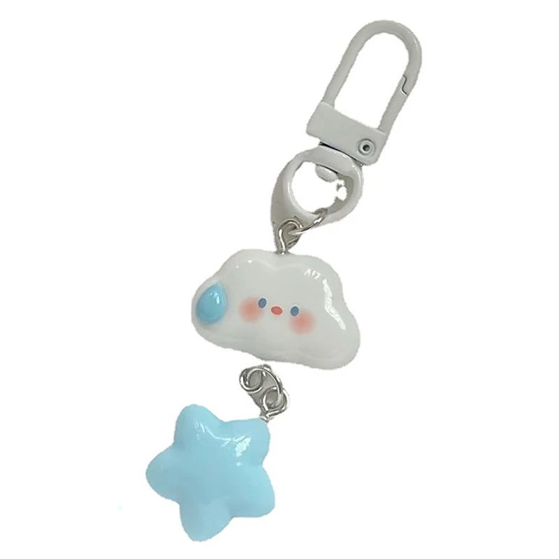 1PC Cute Cloud Blue Star Keychain for Car Keys Accessories Original Design Kawaii Keyring Women Handbag Bag Pendant Key Chains