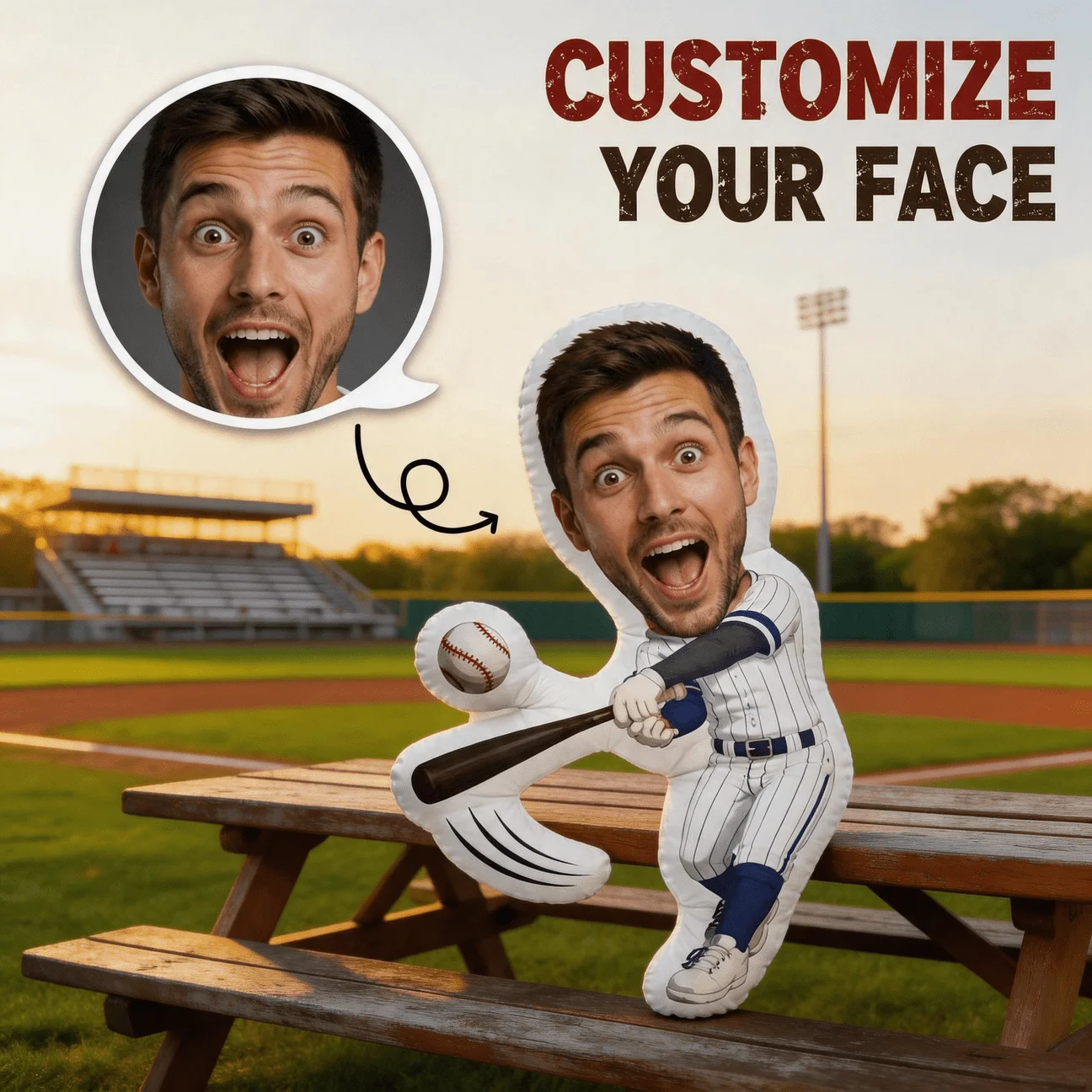 Custom Face Baseball Player Shaped Pillow, Personalized Photo Customization Decorative Cushion, 70CM Large Size Accent Pillow fo