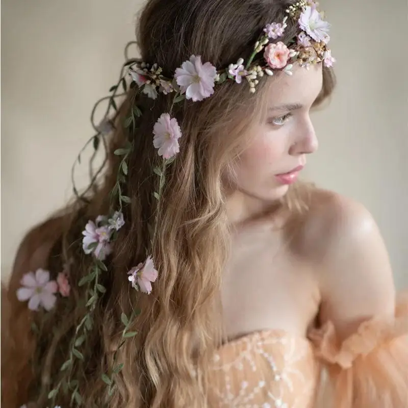 Bohe Blumenranke Haarband Künstlicher Blumenkranz Quasten-Haaraccessoires – Detail 1