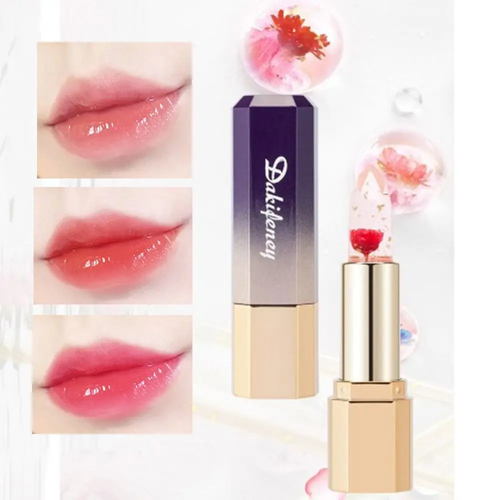 Lamina d'oro commestibile temperatura cambia colore Lip Blam trasparente impermeabile Jelly Flower rossetto antiaderente Cup Crystal Women