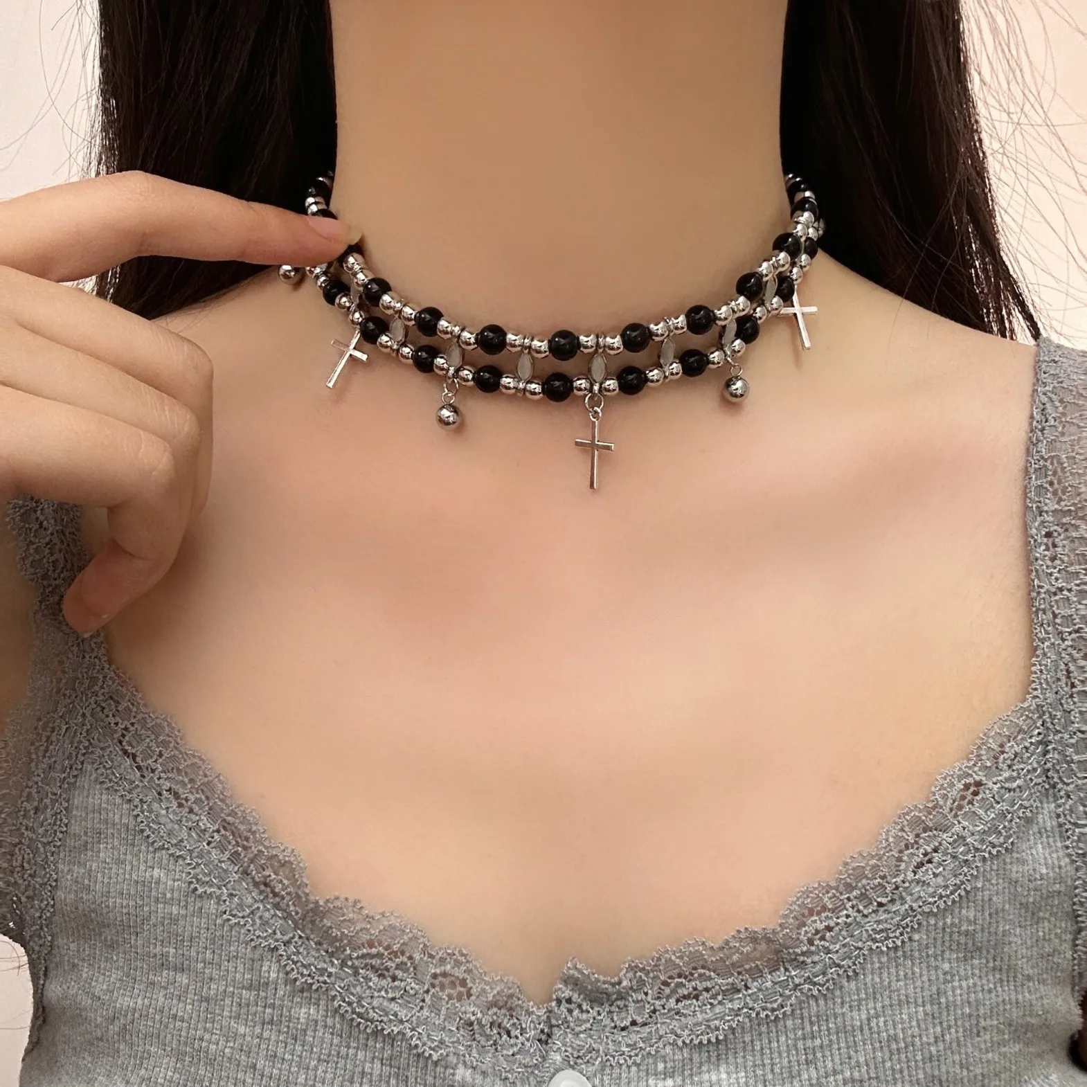 قلادة عصرية على شكل جرس متقاطع حلوة ورائعة للنساء سلسلة ترقوة مكدسة مخصصة #2