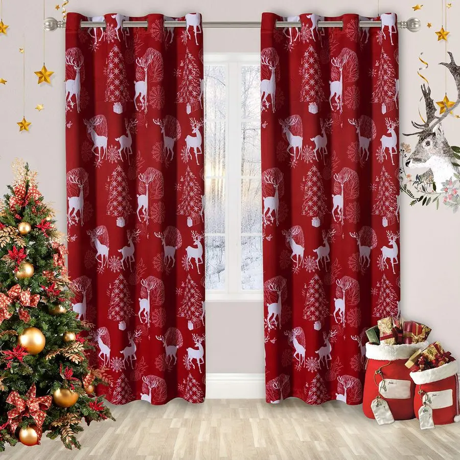 

Deer amp Snow Print Christmas Curtains for Living Room and Bedroom Thermal Insulated Blackout Curtains, Noise Reducing Window Dr