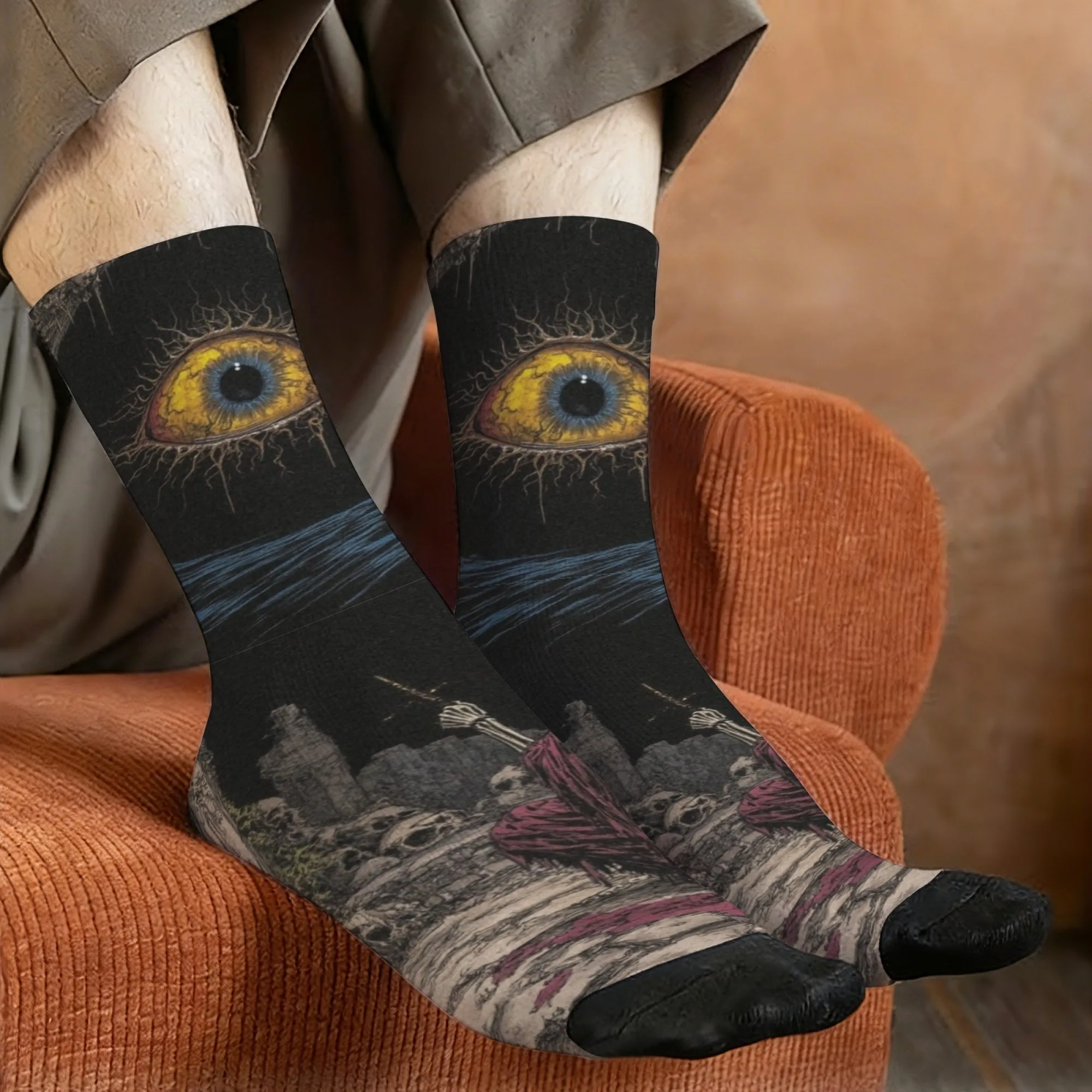 

Мужские носки Harajuku Retro Abyss Gaze Skull Believer с принтом, удобные, дышащие, нескользящие, для вечеринок, праздников, в подарок