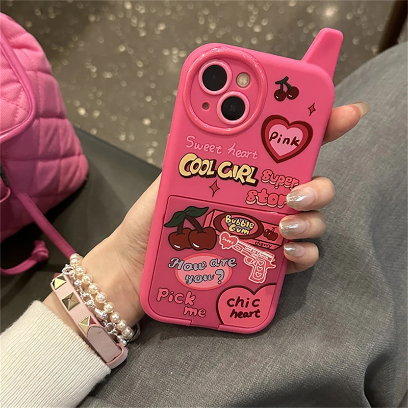 イン韓国レトロ Y2k チェリーハート 3D ピンクメイクアップミラー