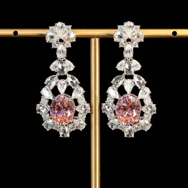 

ZOCA Vintage 925 Sterling Silver Oval Lab Sapphire High Carbon Diamond Wedding Engagement Drop Dangle Earrings for Women