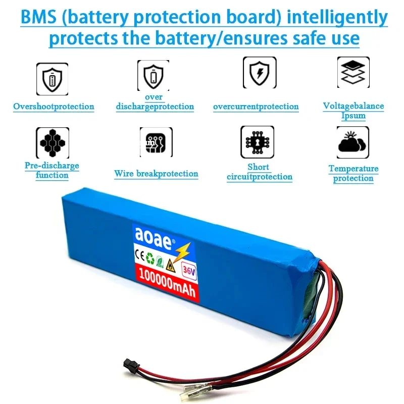 Imagem -04 - Bloco Recarregável da Bateria de Lítio Poder 10s3p Bicicleta Alterada Trotinette Veículo Elétrico com Bms e Carregador 18650 36v 100000mah