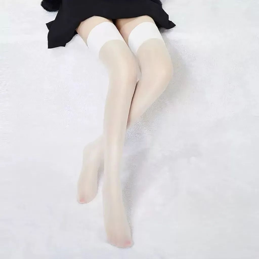 Women Pink Stockings Erotic Slightly Shining Silky Hosiery Wide Tube Transparent Thigh High Stocking Sexy Over Knee Long Socks