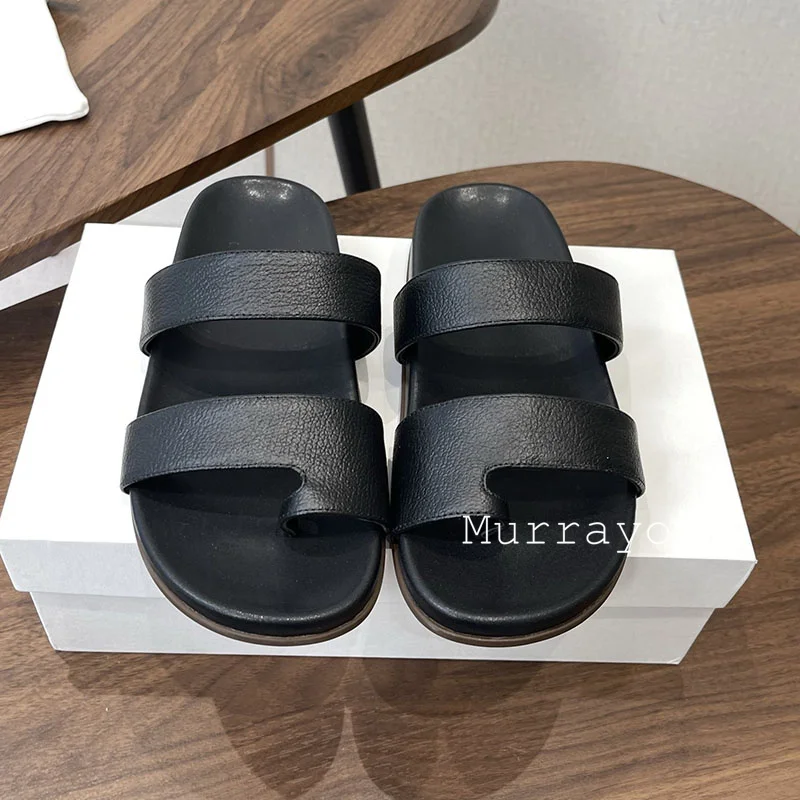 Slippers Flat Thick Bottom Slippers Women Real Leather Split Toe Lazy Sandals Ladies Spring Summer Outdoor Vacation Shoes 2026 view 4